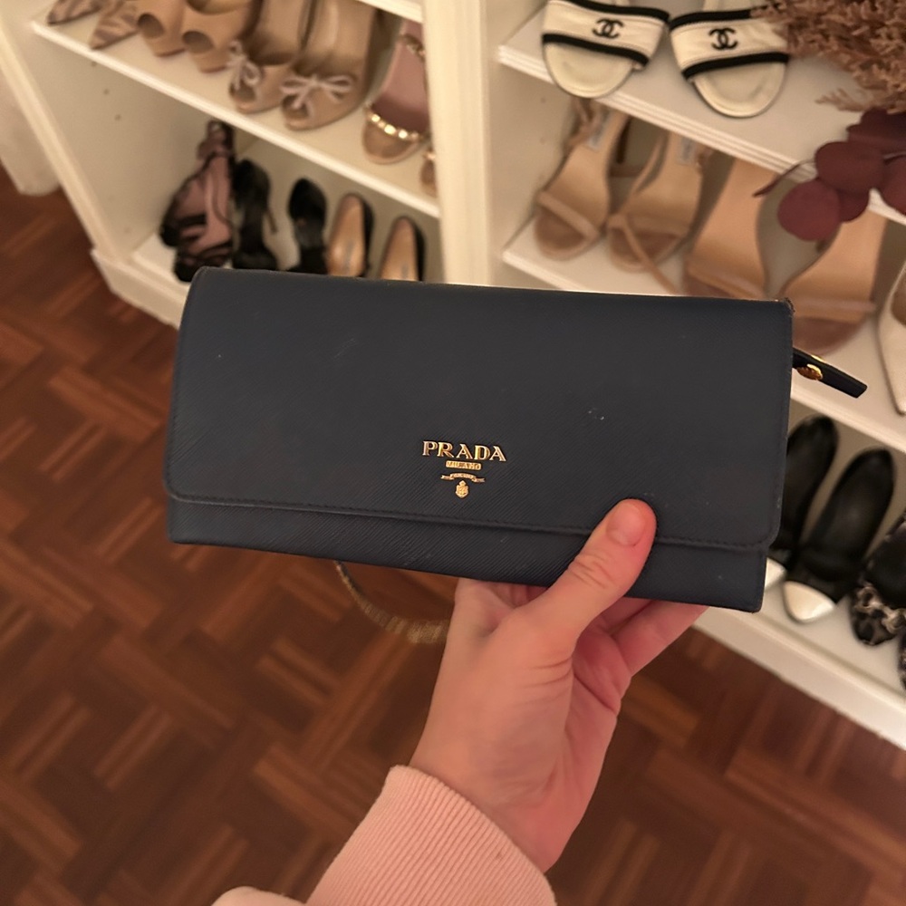 Prada Dark Blue Leather crossbody/ Clutch/WOC - Picture 2 of 5